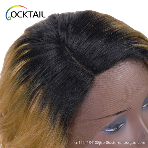 high temperature fiber wavy factory wholesale light brown ombre color synthetic lace front wig